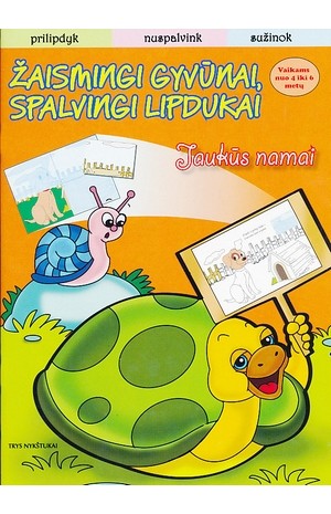 Žaismingi gyvūnai, spalvingi lipdukai. Jaukūs namai